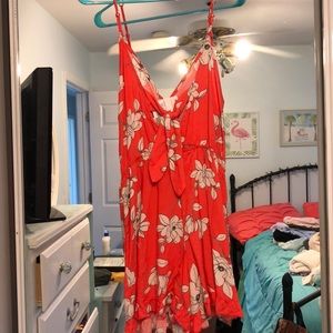 Red floral romper